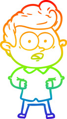 rainbow gradient line drawing of a cartoon staring man
