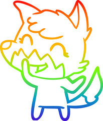 rainbow gradient line drawing of a happy cartoon fox
