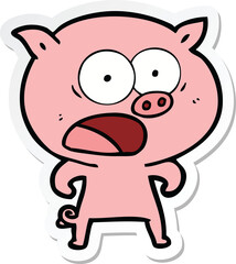 sticker of a cartoon pig shouting