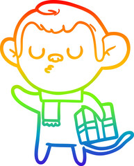rainbow gradient line drawing of a cartoon calm monkey