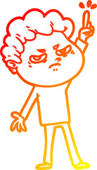warm gradient line drawing of a cartoon angry man