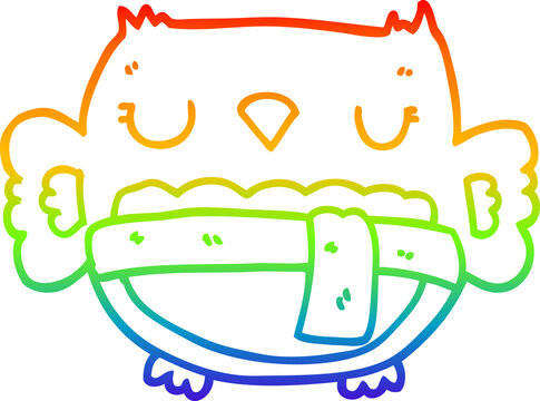 recommend clip art: rainbow gradient line drawing of a cartoon owl