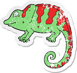 retro distressed sticker of a cartoon chameleon