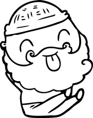 sitting man with beard sticking out tongue
