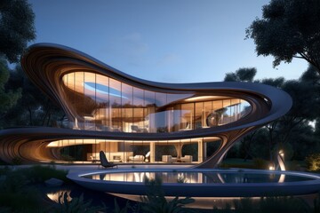 Stunning and unconventional architectural design of building. Beautiful illustration picture. Generative AI