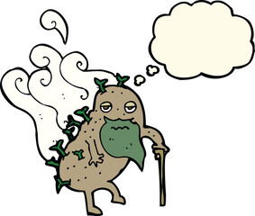 cartoon old potato with thought bubble