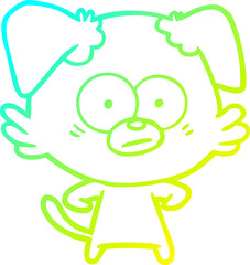 cold gradient line drawing of a nervous dog cartoon