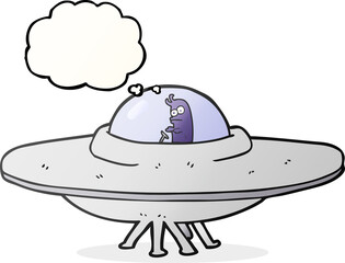 freehand drawn thought bubble cartoon flying saucer