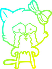cold gradient line drawing of a cartoon cat