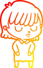 warm gradient line drawing of a cartoon woman