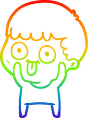 rainbow gradient line drawing of a cartoon man staring