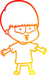 warm gradient line drawing of a cartoon happy boy