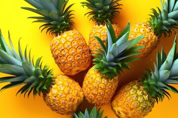 Yellow background filled with pineapple, citrus, web design fruit background
