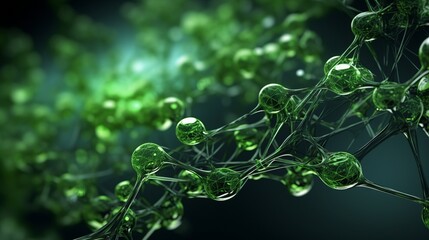 Green neural connections in 3d. Beautiful illustration picture. Generative AI