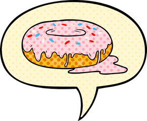 cartoon donut with speech bubble in comic book style