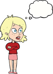 cartoon surprised woman with thought bubble