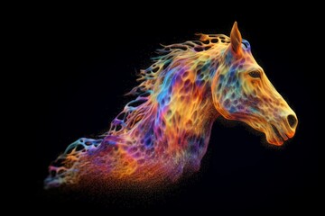 Obraz na płótnie Canvas Amorphous blobs of shimmering color, the horse. Beautiful illustration picture. Generative AI