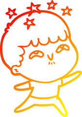 warm gradient line drawing of a cartoon amazed boy