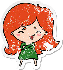 distressed sticker cartoon illustration of a cute kawaii girl
