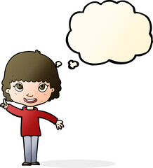 cartoon woman with idea with thought bubble