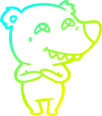 cold gradient line drawing of a cartoon bear showing teeth