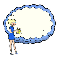woman standing in front of cloud with space for text