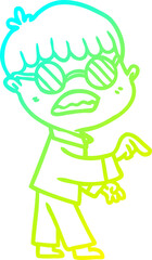 cold gradient line drawing of a cartoon boy wearing spectacles