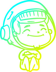 cold gradient line drawing of a happy cartoon astronaut