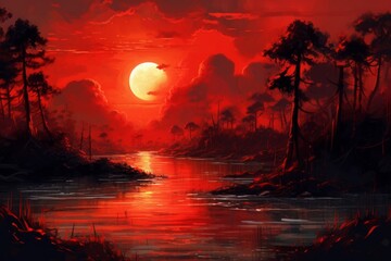 Fototapeta na wymiar red sunset background. Generative AI
