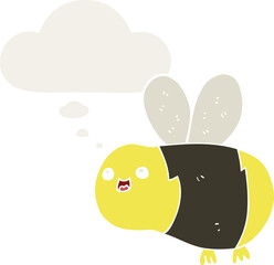 cartoon bee with thought bubble in retro style