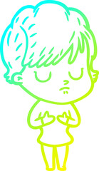 cold gradient line drawing of a cartoon woman