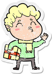 distressed sticker of a cartoon man pouting