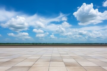 Blue sky background with cloudy horizon. Beautiful illustration picture. Generative AI