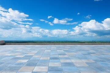 Blue sky background with cloudy horizon. Beautiful illustration picture. Generative AI