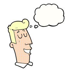 freehand drawn thought bubble cartoon grinning man