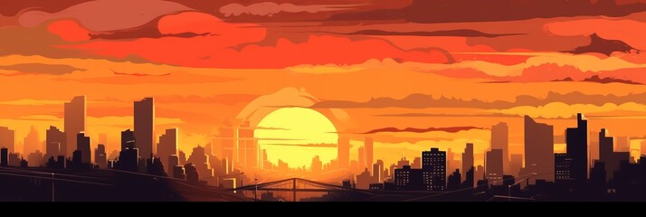 City sunset vector. Beautiful illustration picture. Generative AI