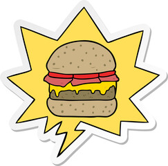 cartoon stacked burger with speech bubble sticker