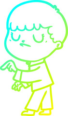 cold gradient line drawing of a cartoon grumpy boy
