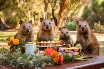 A cheerful quokka, a milady, and a contented quokka