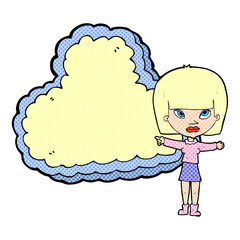 cartoon woman with cloud text space