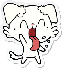 sticker of a cartoon panting dog waving