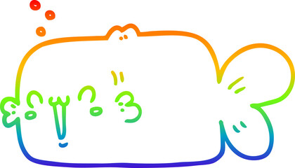 rainbow gradient line drawing of a cartoon fish