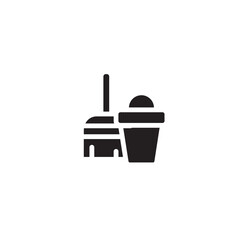 Clean Broom Bucket Solid Icon