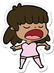 sticker of a cartoon woman talking loudly