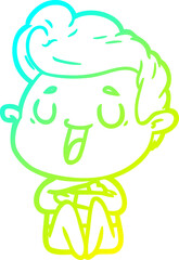 cold gradient line drawing of a happy cartoon man