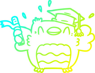 cold gradient line drawing of a cartoon owl graduate