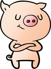 Obraz premium happy cartoon pig with crossed arms