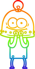 rainbow gradient line drawing of a happy carton robot with light bulb