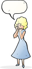 cartoon worried woman with speech bubble
