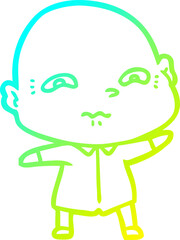 cold gradient line drawing of a cartoon nervous man